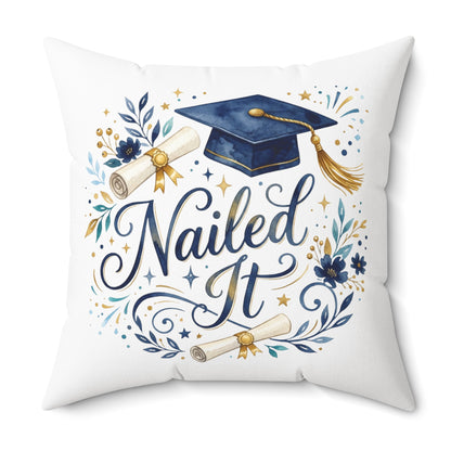 Graduation 'Nailed It' Decorative Pillow — Graduation Throw Pillow with Cap & Diploma Design