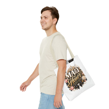 Maid of Honor Tote Bag — Elegant Bridal Party Gift with Gold Crown Floral Design