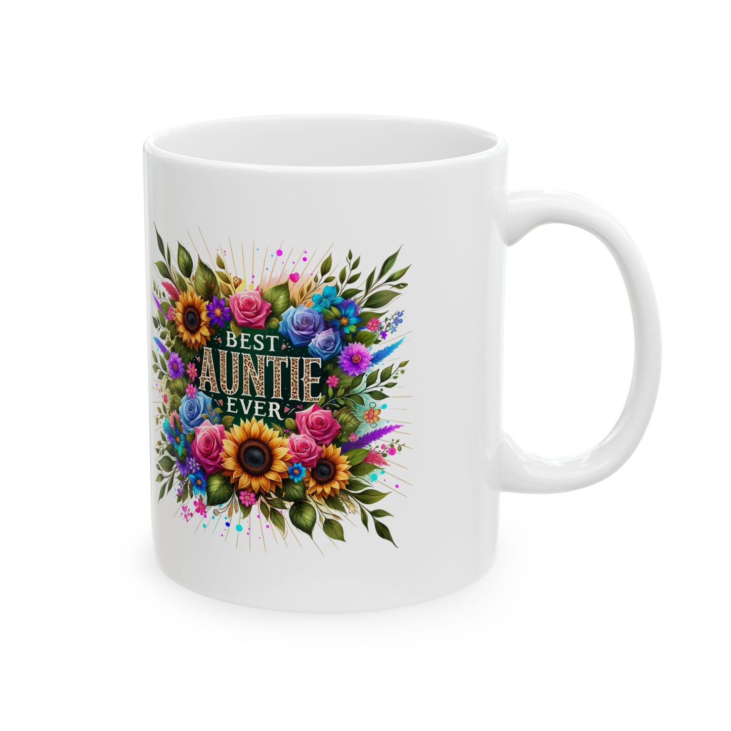 Floral 'All I Need Is Coffee' Ceramic Mug — Colorful Sunflower & Rose Coffee Cup (11oz, 15oz)