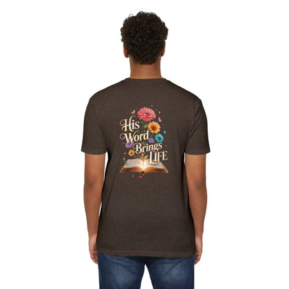 Christian T-Shirt — "His Word Brings Life" Floral Bible Tee
