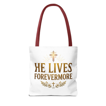He Lives Forevermore Tote Bag – Christian Faith Cross Easter Canvas Tote