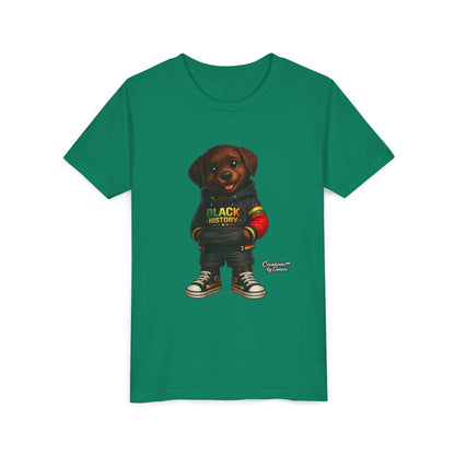 Youth Tee — Cute Puppy 'Black History' Graphic Shirt