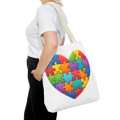 Autism Puzzle Heart Tote Bag - Colorful Awareness Canvas Tote