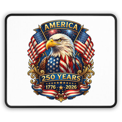 America 250th Anniversary Gaming Mouse Pad — Patriotic Bald Eagle USA Flags (1776–2026)