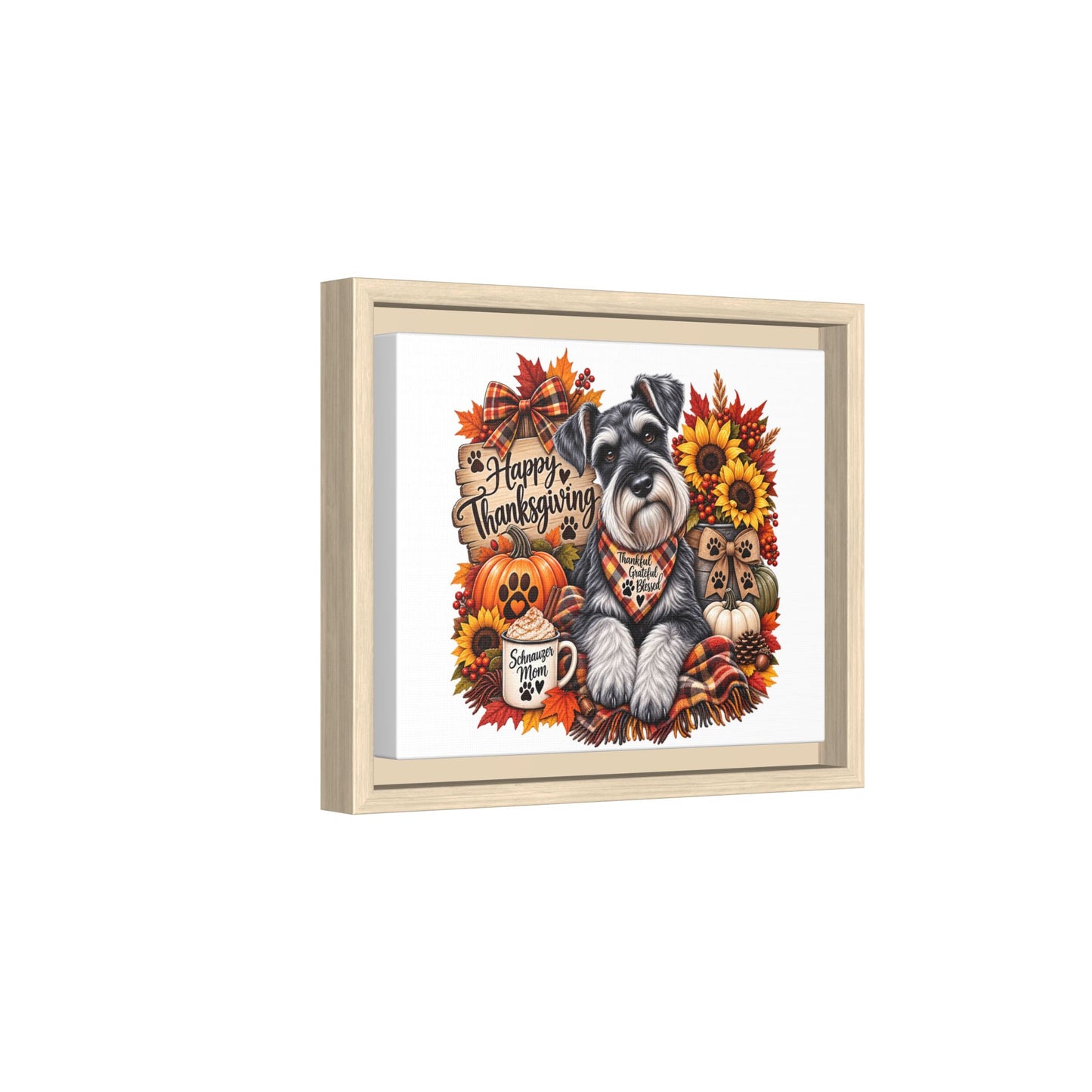 Happy Thanksgiving Schnauzer Framed Canvas — Autumn Dog Wall Art