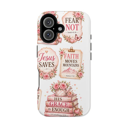 Christian Phone Case - "Fear Not, Faith Moves Mountains, Jesus Saves" Floral Magnetic Impact-Resistant Case