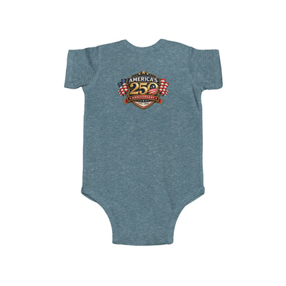 Infant Bodysuit - "America's 25th Anniversary" Patriotic Baby Onesie (USA Flag Emblem)