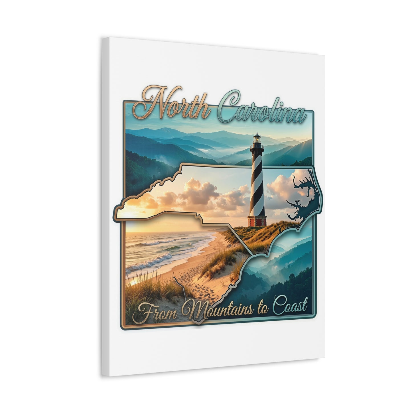 North Carolina Canvas Wall Art — "From Mountains to Coast" Lighthouse State Map