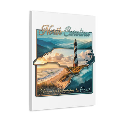 North Carolina Canvas Wall Art — "From Mountains to Coast" Lighthouse State Map
