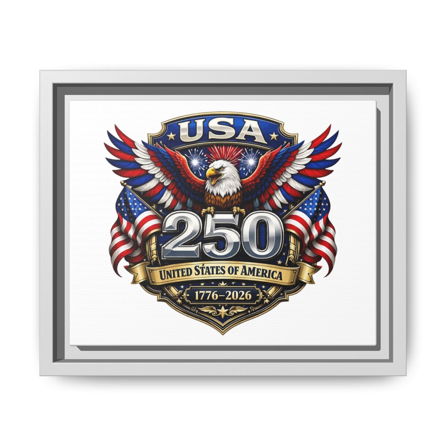 USA 250 Anniversary Framed Canvas — Patriotic Eagle 1776–2026 Wall Art