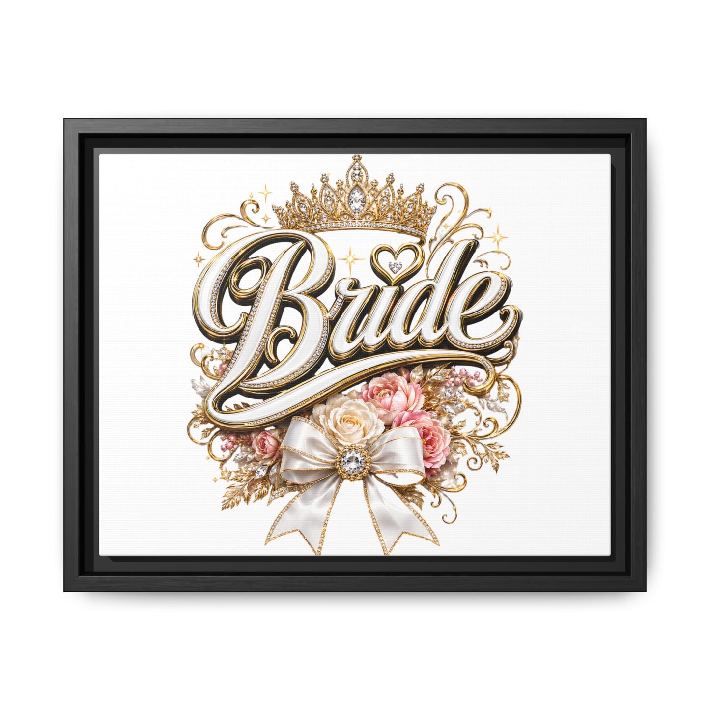 Framed Bride Canvas Wall Art — Elegant Bridal Crown & Floral Wedding Decor