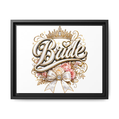Framed Bride Canvas Wall Art — Elegant Bridal Crown & Floral Wedding Decor