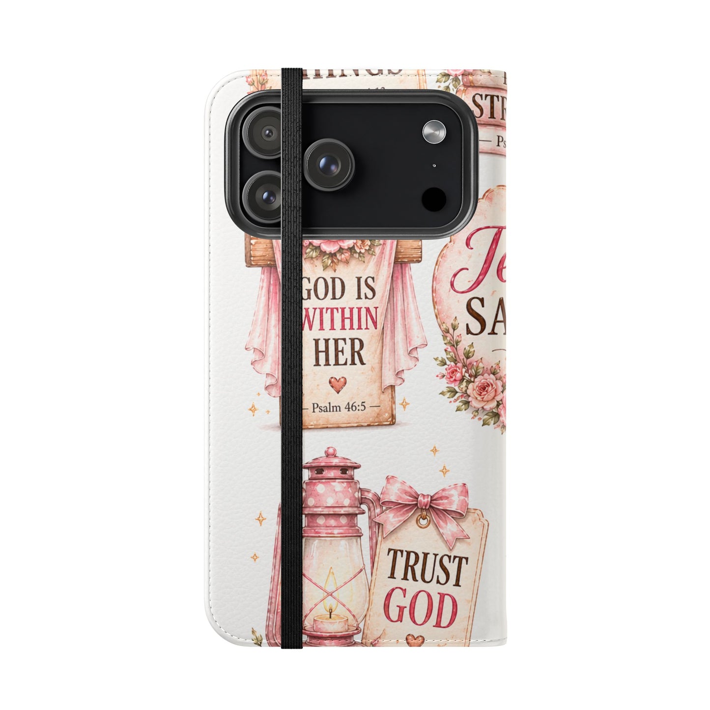 Christian Floral Phone Flip Case — "Jesus Saves" & Inspirational Scripture Wallet Cover