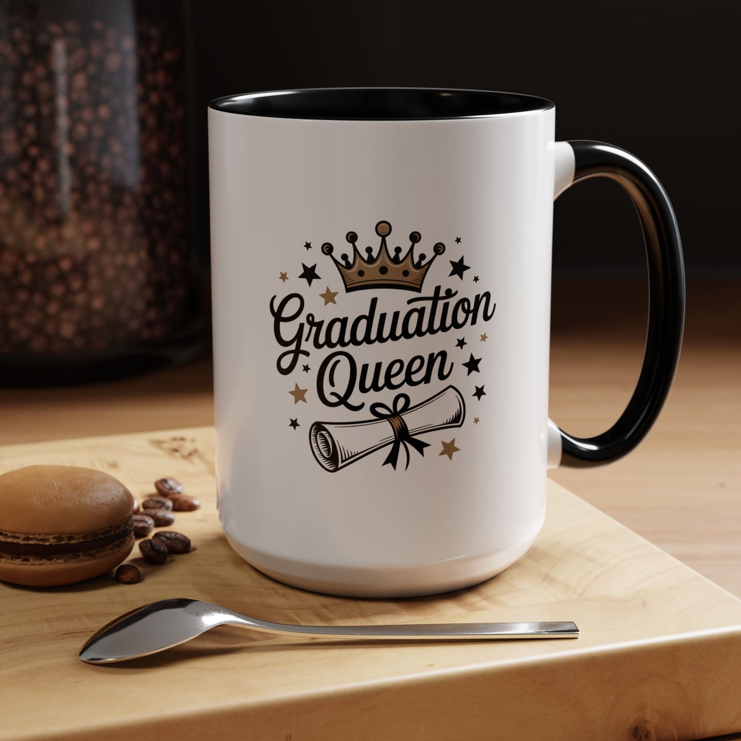 Graduation Queen Accent Coffee Mug — 11/15oz Ceramic Gift with Crown & Diploma Design