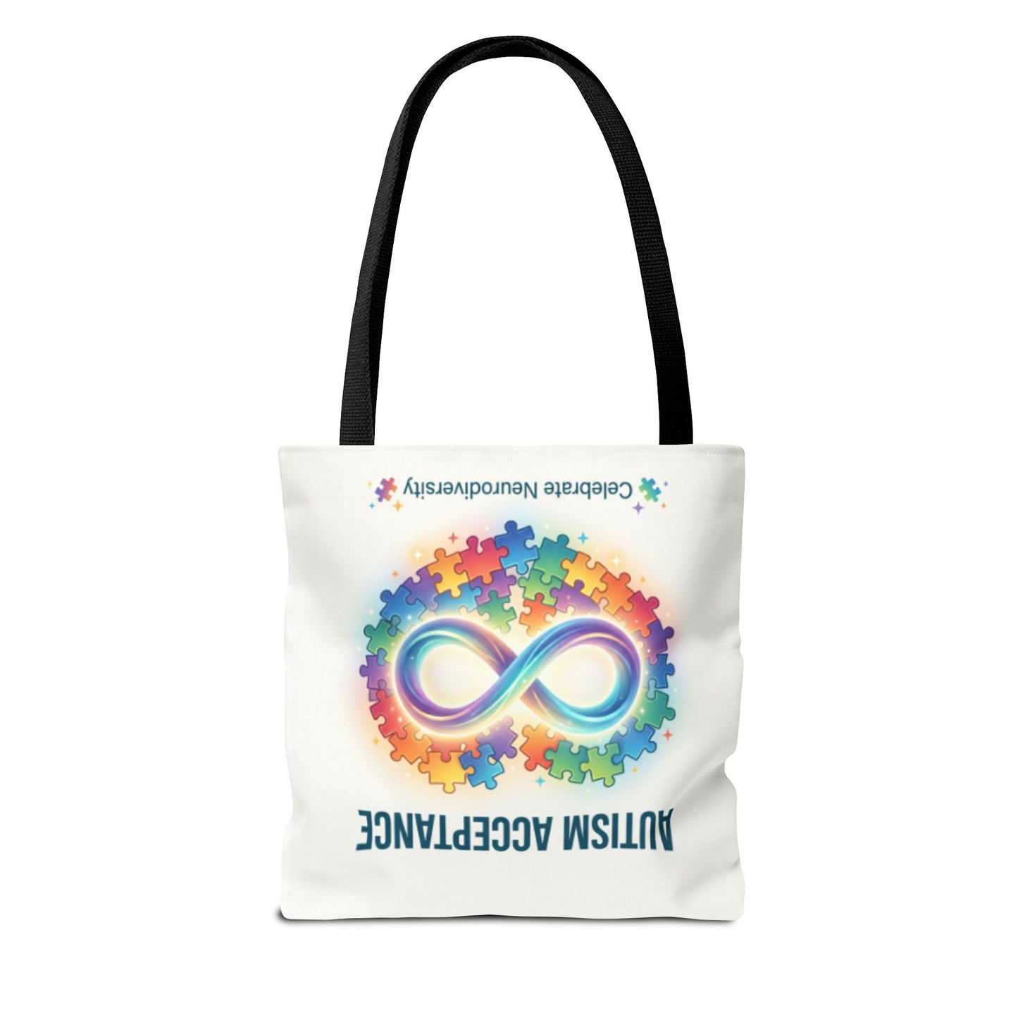 Autism Acceptance Tote Bag — Rainbow Neurodiversity Infinity Puzzle Design