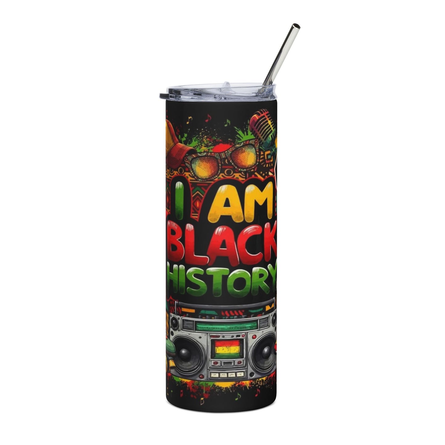20oz Stainless Tumbler — "I Am Black History" Retro Afrobeat Design