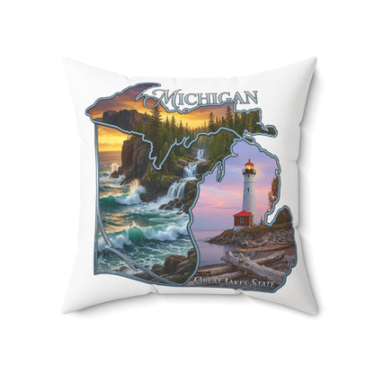 Michigan Lighthouse Decorative Pillow — Great Lakes Scenic State Home Accent