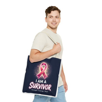 Survivor Ribbon Tote Bag — "I Am A Survivor" Breast Cancer Awareness Tote