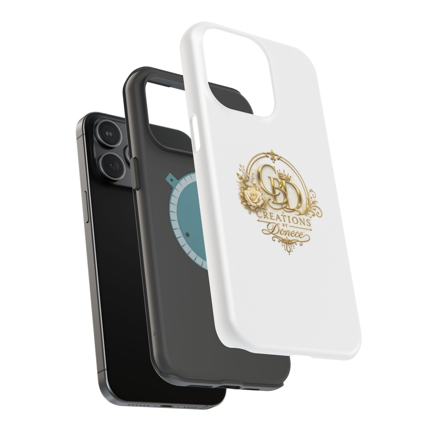 Magnetic Impact-Resistant Phone Case — Gold Floral Crest Logo