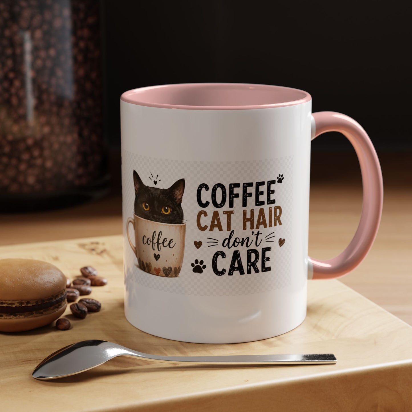 Coffee & Cat Hair Mug — "Coffee, Cat Hair, Don't Care" Accent Ceramic Coffee Mug (11/15oz)