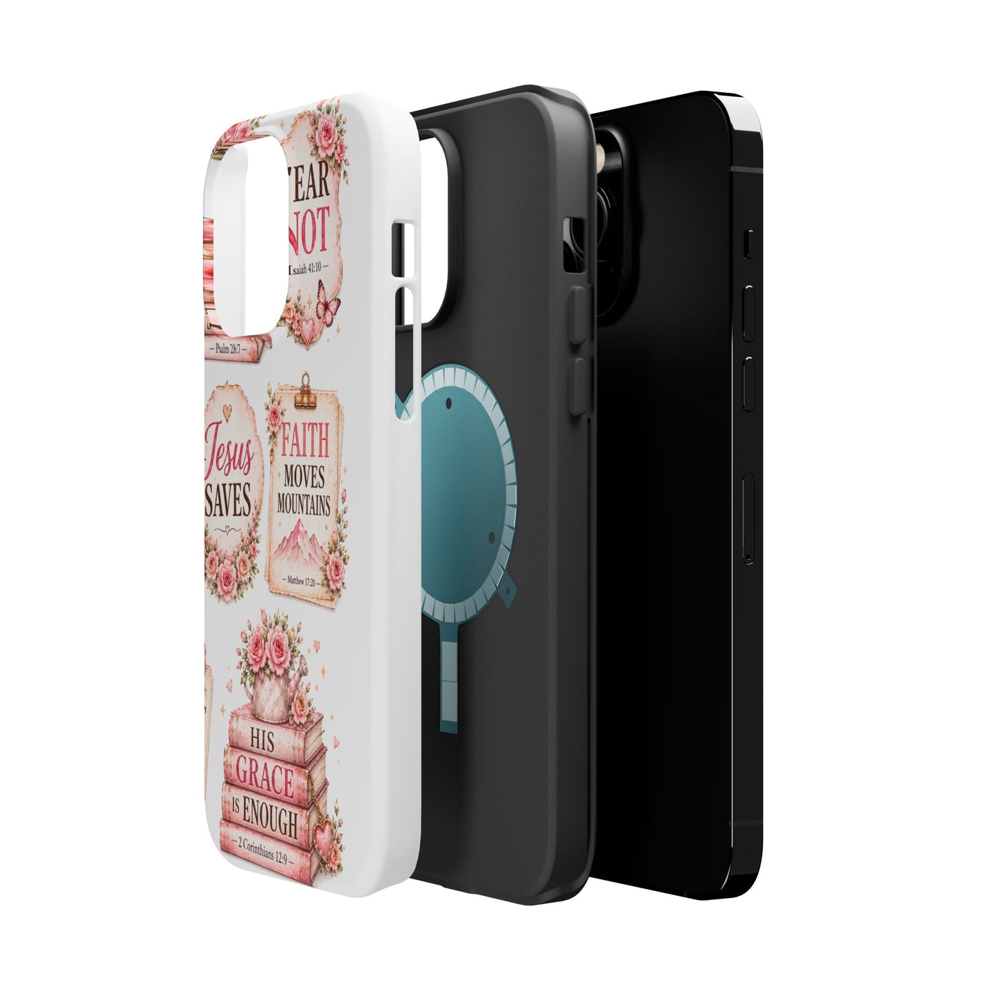 Christian Phone Case - "Fear Not, Faith Moves Mountains, Jesus Saves" Floral Magnetic Impact-Resistant Case