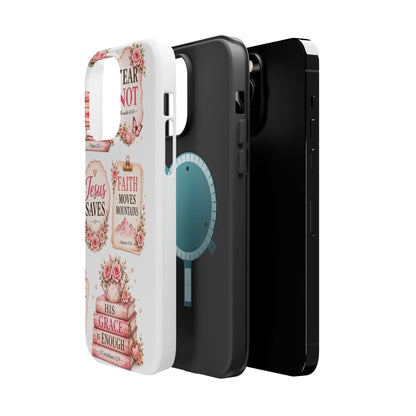 Christian Phone Case - "Fear Not, Faith Moves Mountains, Jesus Saves" Floral Magnetic Impact-Resistant Case