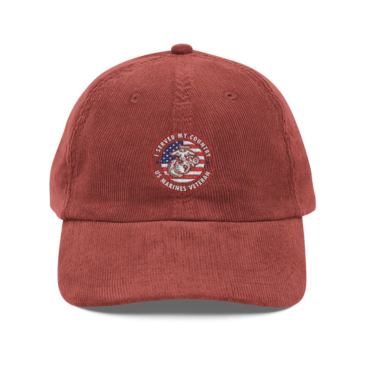 Vintage Corduroy Embroidered Flag Cap — Distressed Americana Dad Hat