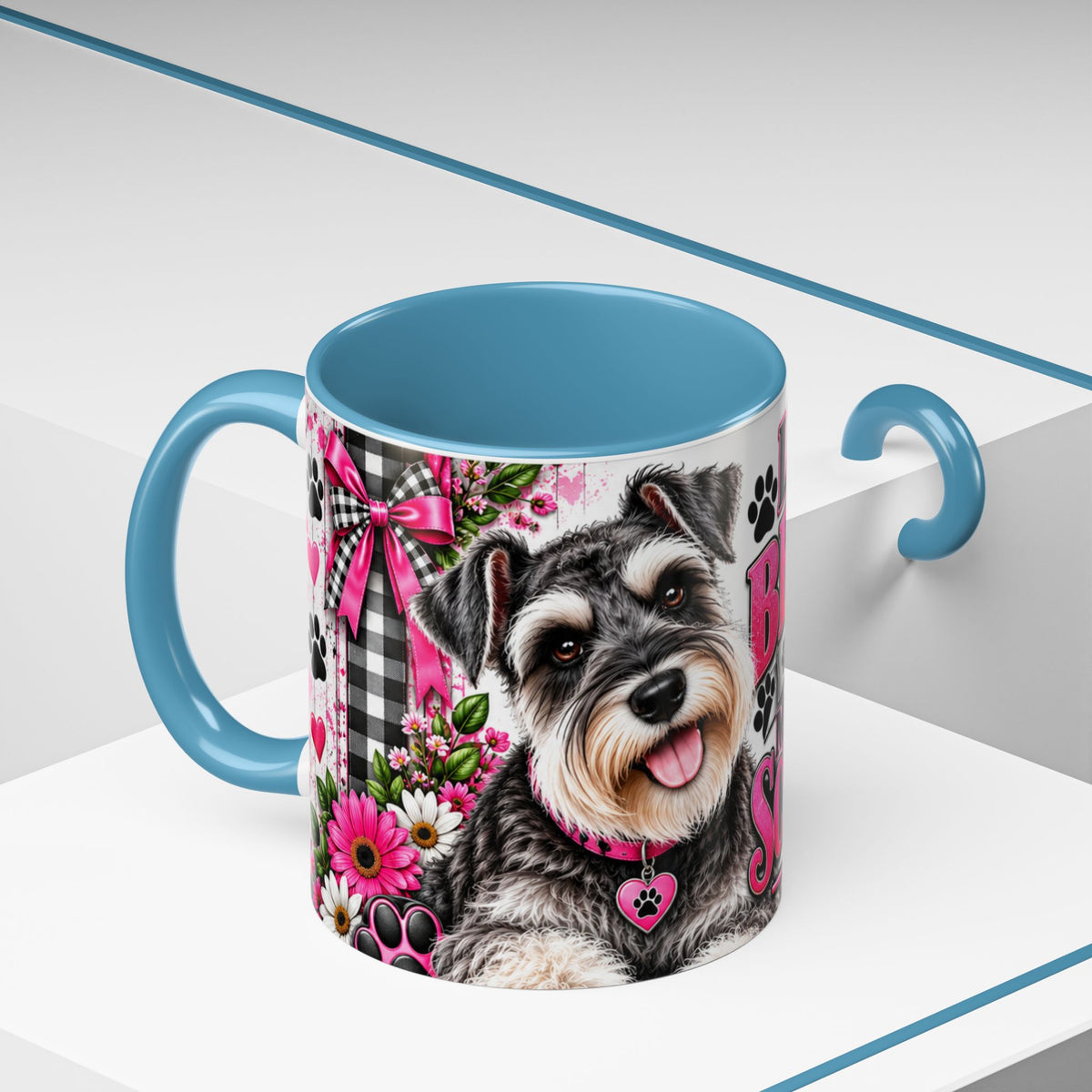 Life Is Better With A Miniature Schnauzer Accent Coffee Mug — Pink Paw Print Dog Lover Gift (11/15oz)