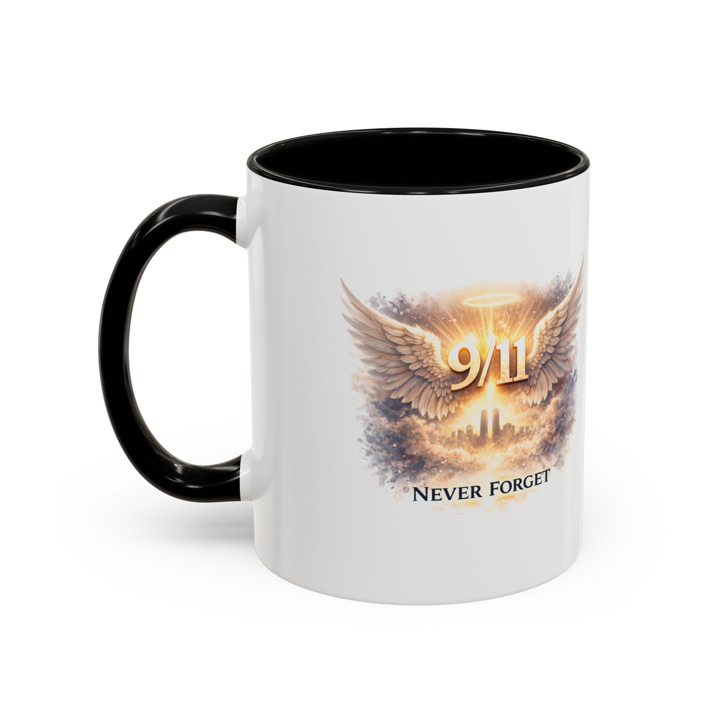 9/11 Never Forget Accent Coffee Mug — Memorial Tribute Ceramic Mug