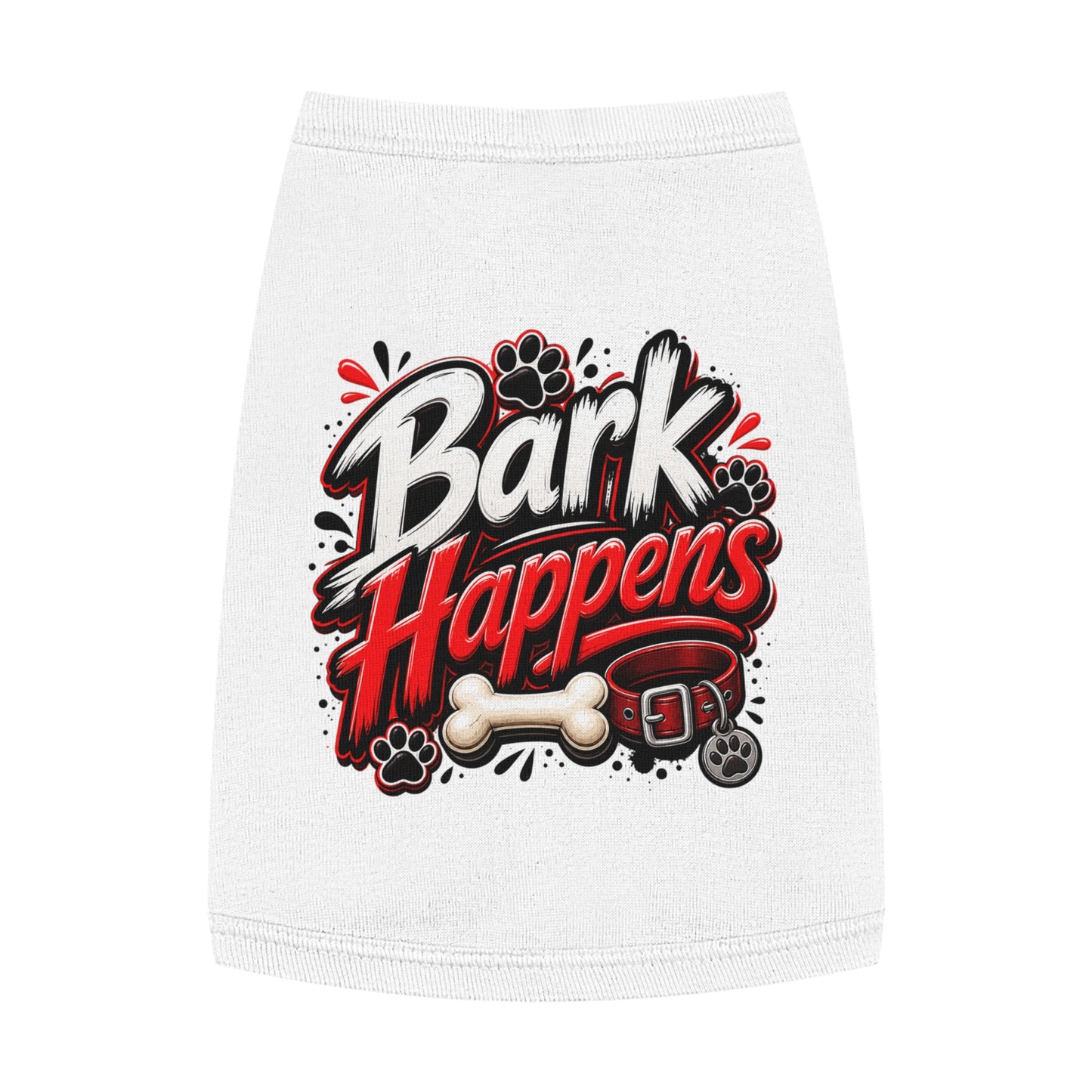 Bark Happens Pet Tank Top – Funny Dog Shirt with Bone & Paw Graphic