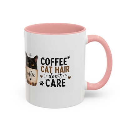 Coffee & Cat Hair Mug — "Coffee, Cat Hair, Don't Care" Accent Ceramic Coffee Mug (11/15oz)