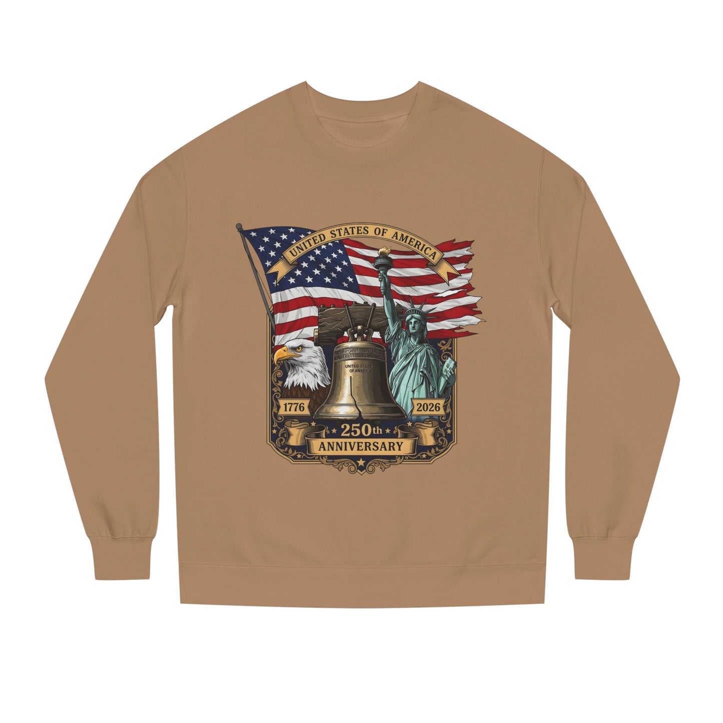 Liberty 250th Anniversary Sweatshirt — American Flag, Liberty Bell & Statue of Liberty Graphic