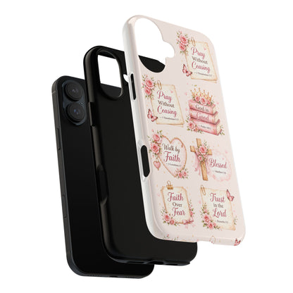 Christian Floral Phone Case — "Pray Without Ceasing" Faith Cross Design