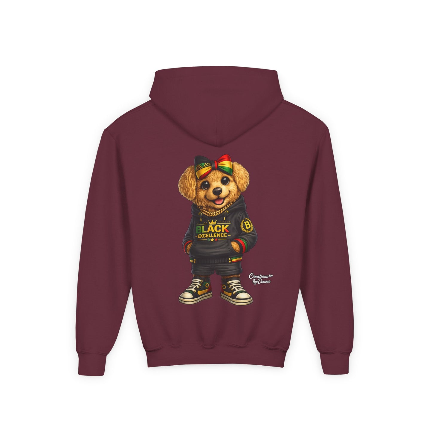 Youth Hoodie — Black Excellence Bear Graphic Sweatshirt (Kids)