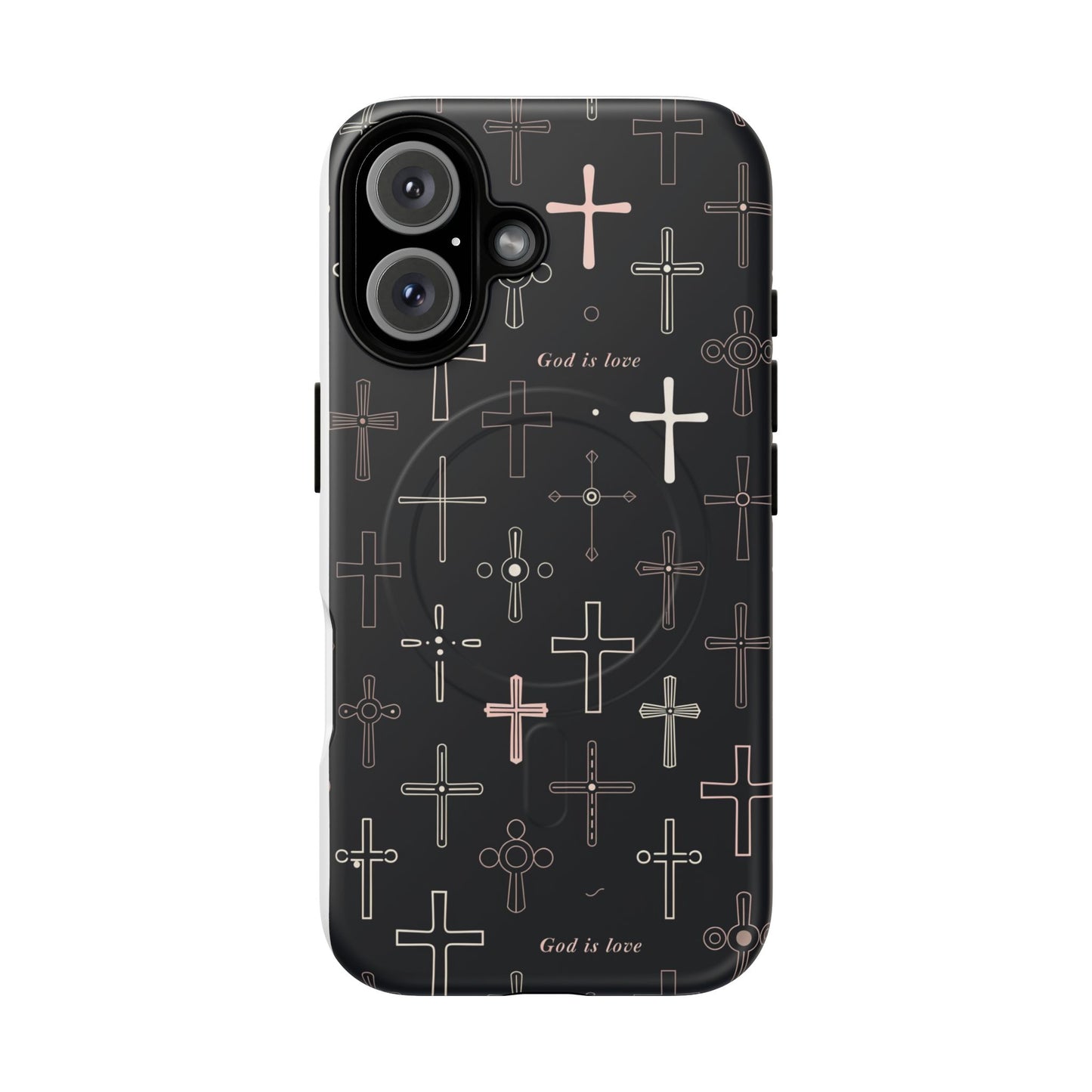 Magnetic Phone Case — Black Cross Pattern with "God is love"