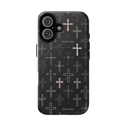 Magnetic Phone Case — Black Cross Pattern with "God is love"