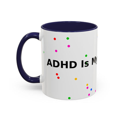Accent Coffee Mug - "Coffee Is My Superpower" Funny Colorful Polka Dot Ceramic Mug (11/15oz)