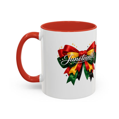 Juneteenth Ribbon Coffee Mug — Black/Red/Green Celebration Accent Mug