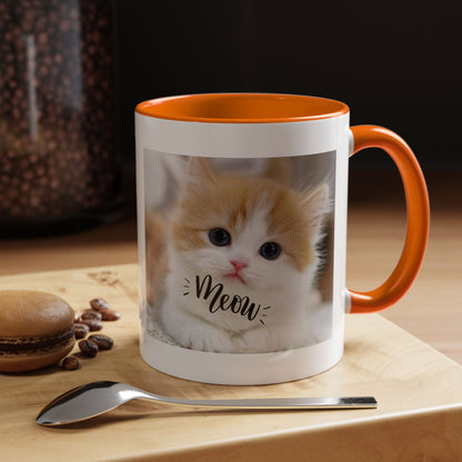 Cat Photo Coffee Mug - Cute Kitten 'Meow' Accent Mug (11/15oz)