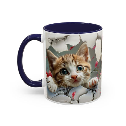 Kitten Peek Accent Coffee Mug — Cute Cat Peekhole Design (11/15 oz)
