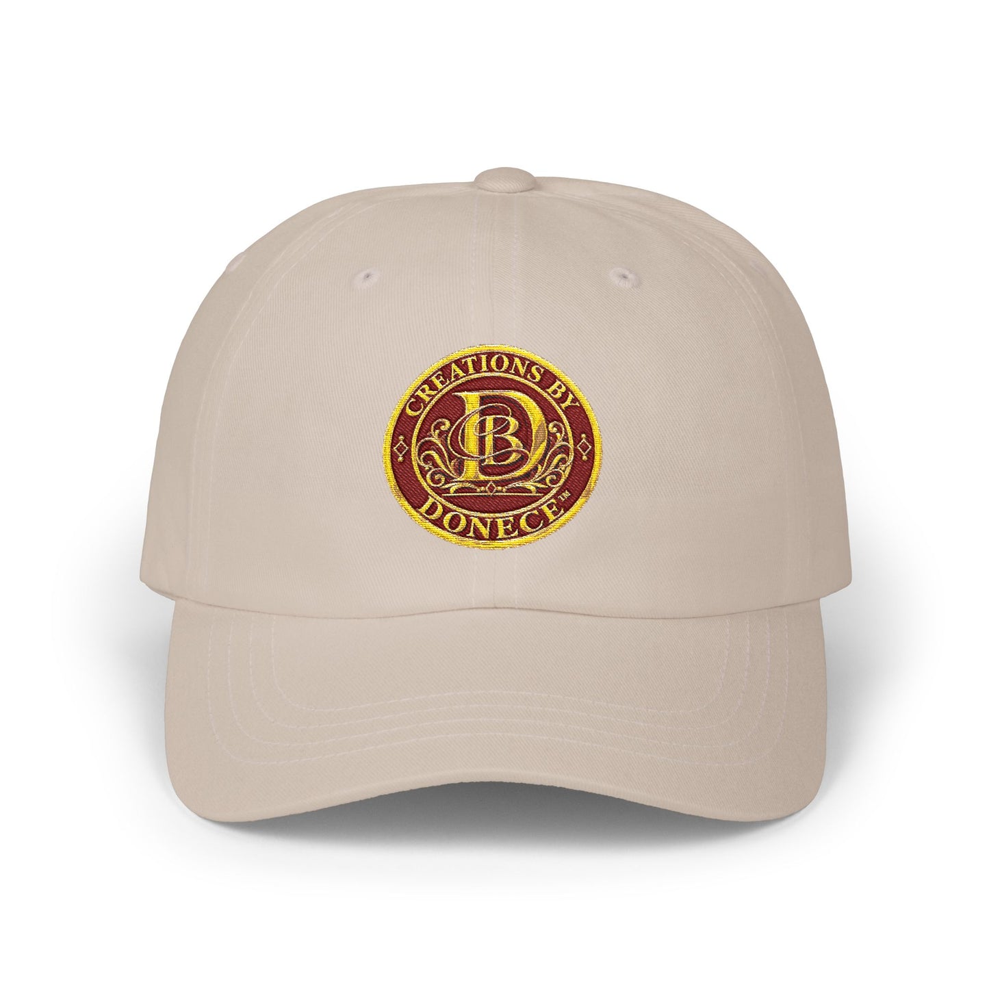 Embroidered Crest Dad Cap — Vintage Seal Monogram Baseball Hat