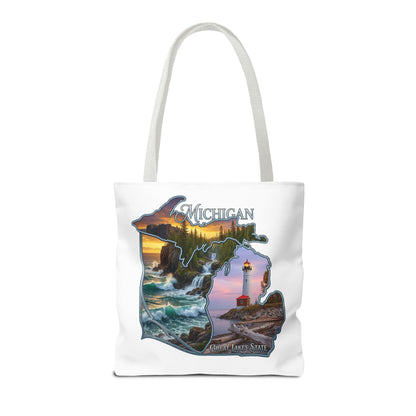 Michigan Lighthouse Tote Bag — Great Lakes Scenic State Travel Tote