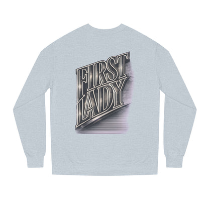 First Lady Graphic Sweatshirt — Retro Metallic Typography Crewneck