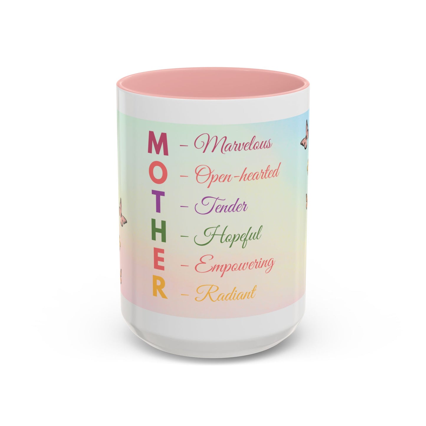Mother Acronym Coffee Mug — Pastel Butterflies Mother Definition Gift (11/15oz)