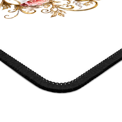 Bride Gaming Mouse Pad — Elegant Gold Crown, Floral & Ribbon Bridal Desk Mat