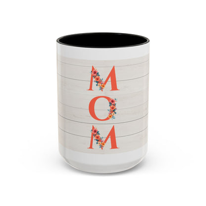 MOM Floral Accent Coffee Mug – Rustic Shiplap Mother's Day Gift (11/15 oz)