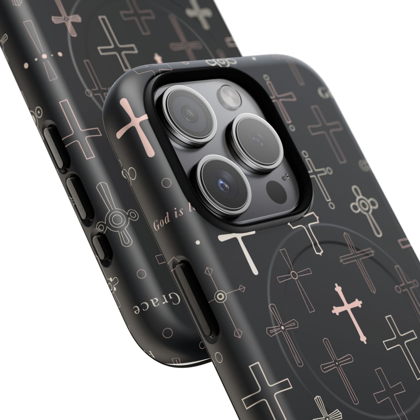 Magnetic Phone Case — Black Crosses "Grace" Protective Cover