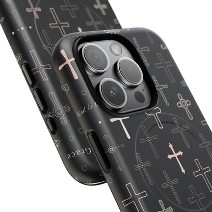 Magnetic Phone Case — Black Crosses "Grace" Protective Cover