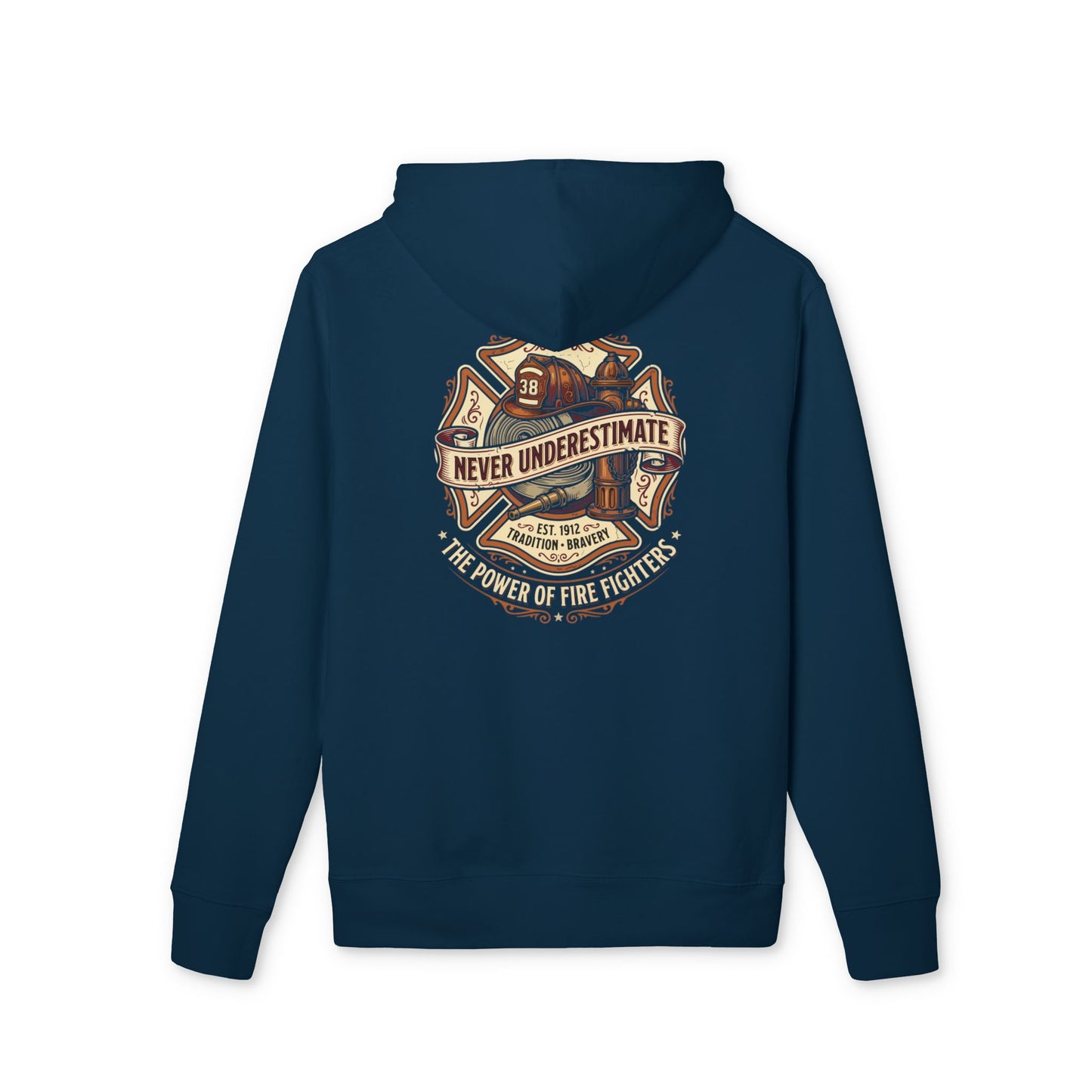 Firefighter Hoodie - "Never Underestimate the Power of Fire Fighters" Retro Badge Pullover