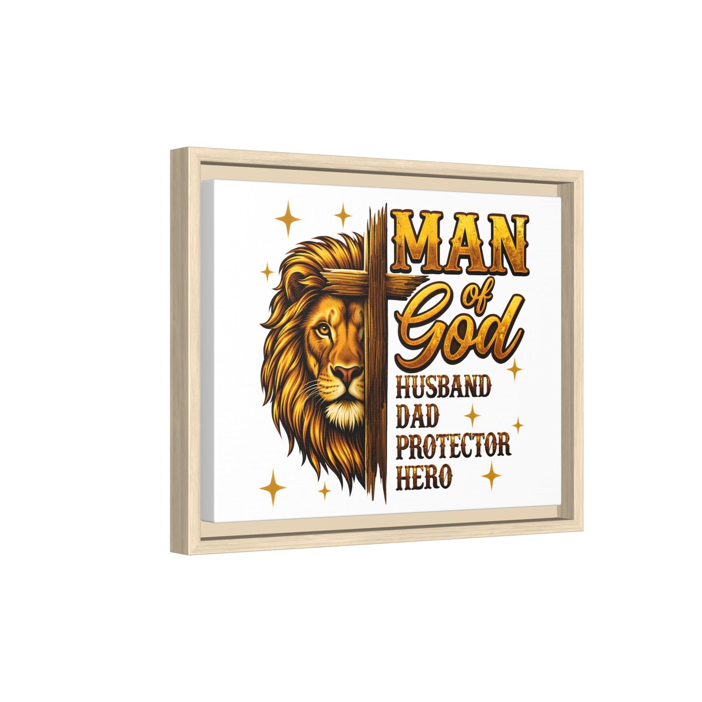 Man of God Framed Canvas Art — 'Man of God: Husband, Dad, Protector, Hero' Religious Wall Decor